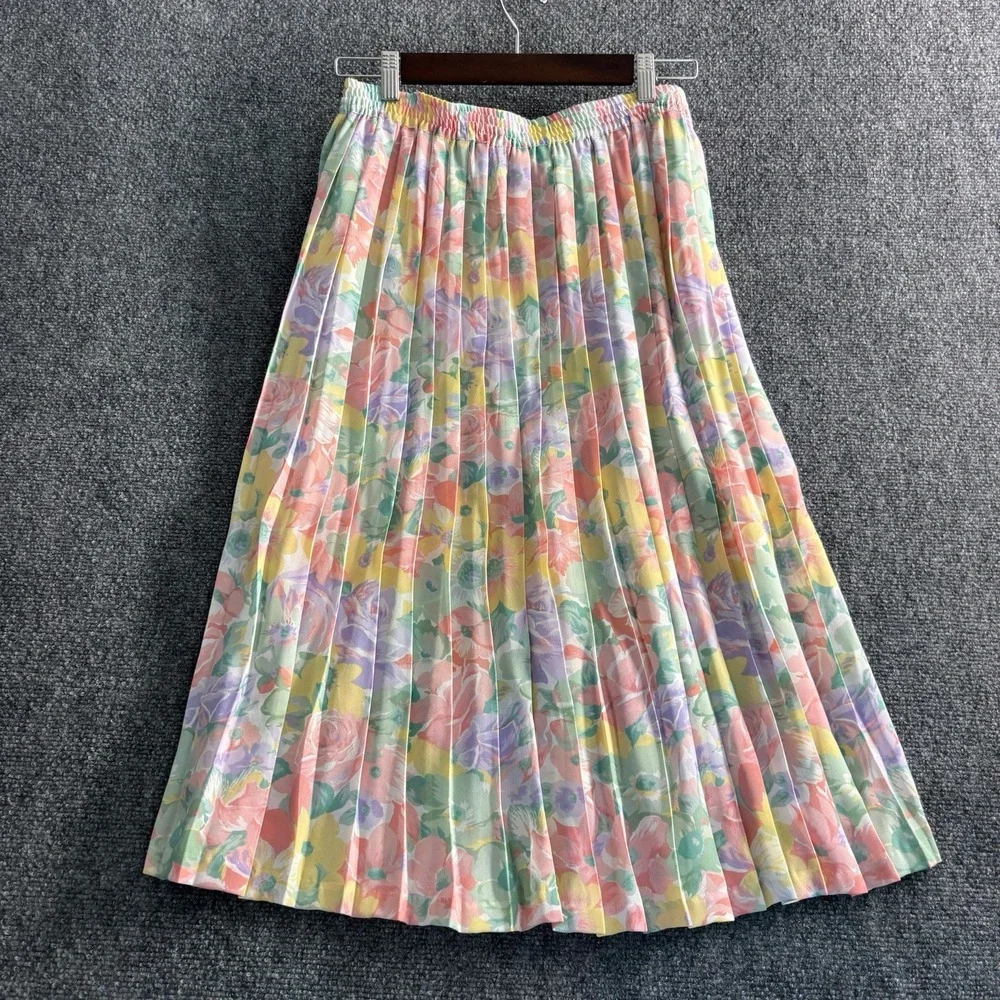 Two Vintage 70-80s Worthington And Alfred Dunner Front Pleated Floral Skirts 14